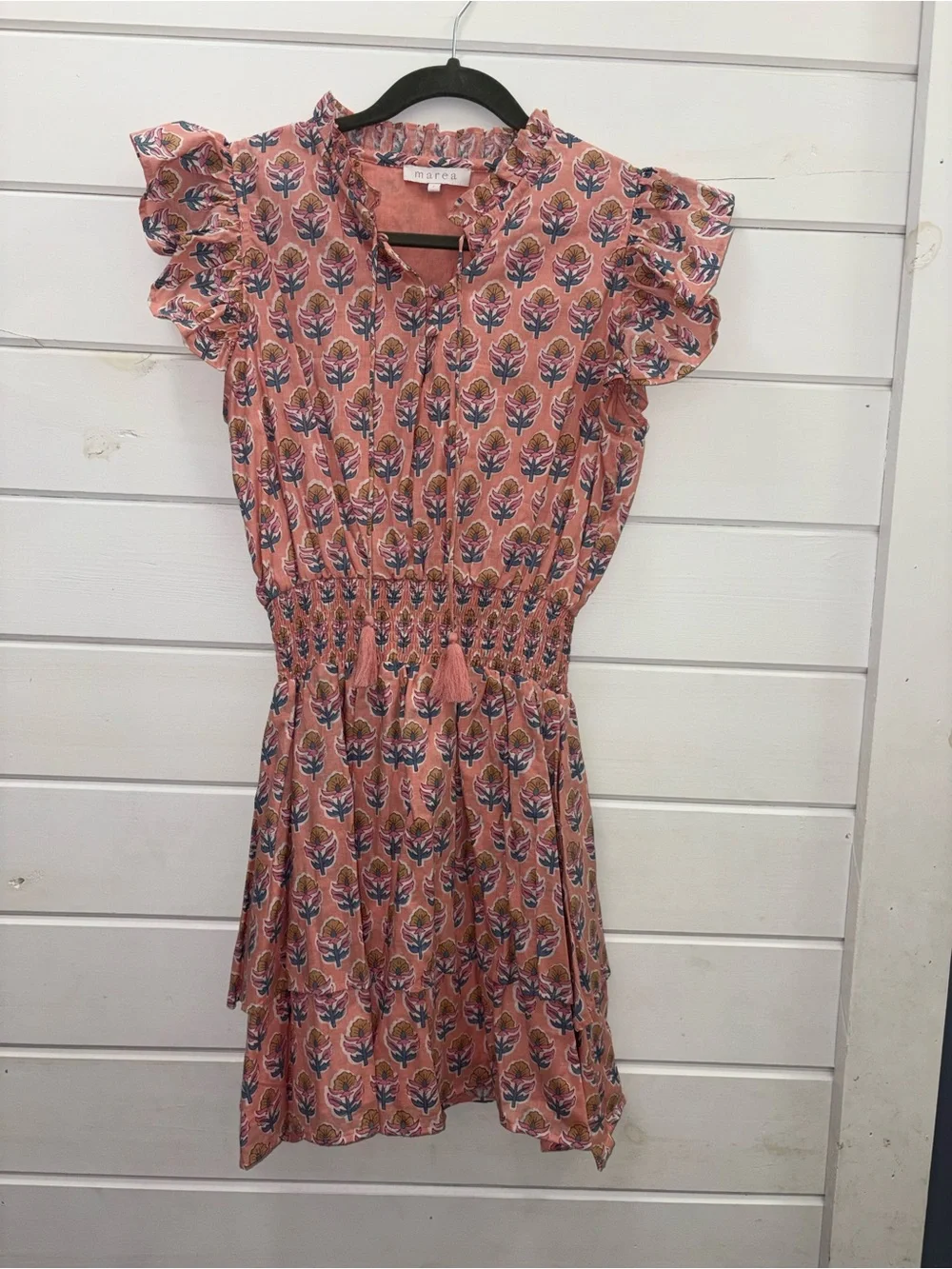 Marea by Liz Joy Sarah Flutter Dress in Coral Multi, EUC size small - Picture 2 of 7